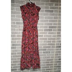 MELLODAY Womens Floral Ruffle Mock‎ Neck Maxi Lined Dress In Black/ Pink Size XS